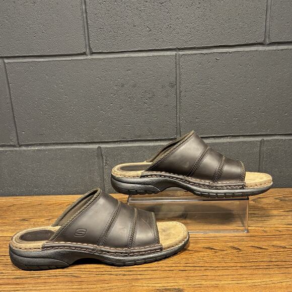 Vintage Skechers Y2K Leather Slide Sandals Brown Men’s 13 Chunky Comfort